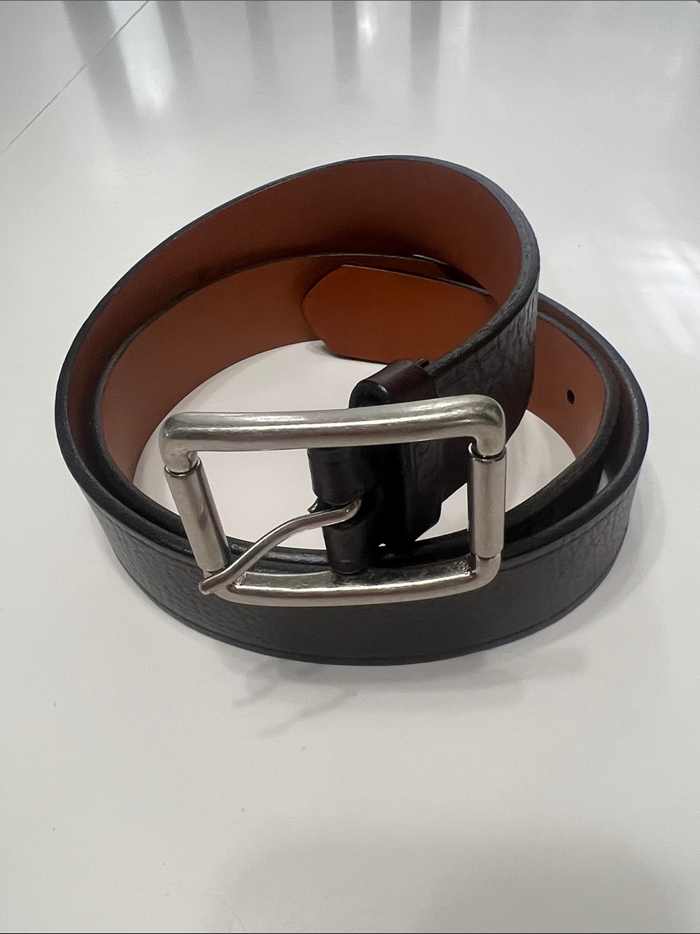 Allen Edmonds Dark Brown Leather Belt with Silver Buckle